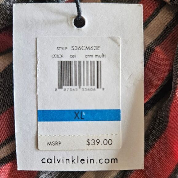 NWT Calvin Klein Size XL SLVLS Striped Blouse XL, White/Red/Black Career Layer - Picture 9 of 11